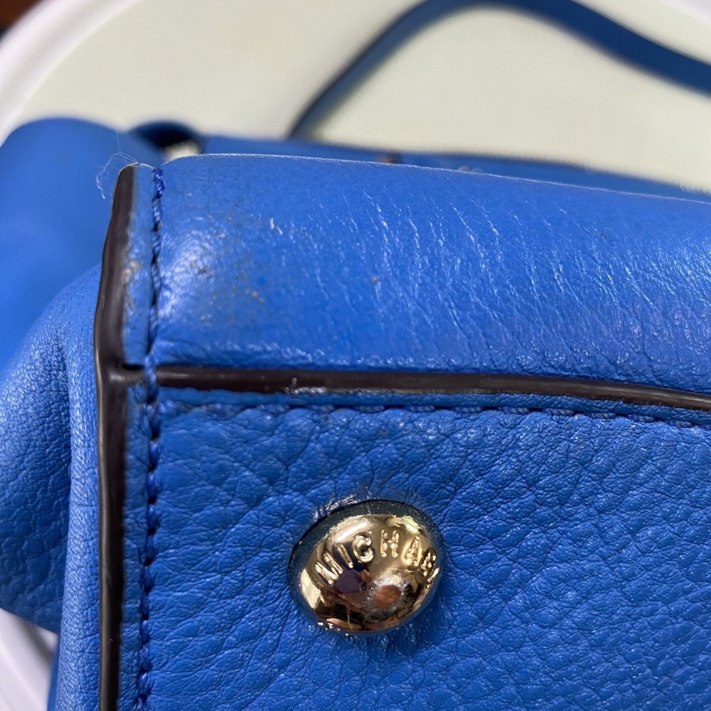 Michael Kors Authentic Leather Women's Blue Purse‎ Tote Bag 10x11x4 - Picture 8 of 16